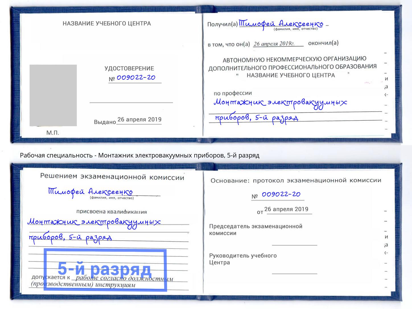 корочка 5-й разряд Монтажник электровакуумных приборов Вышний Волочёк