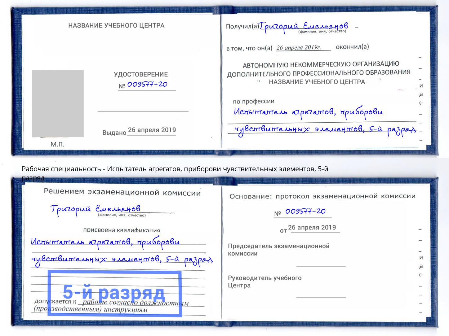 корочка 5-й разряд Испытатель агрегатов, приборови чувствительных элементов Вышний Волочёк