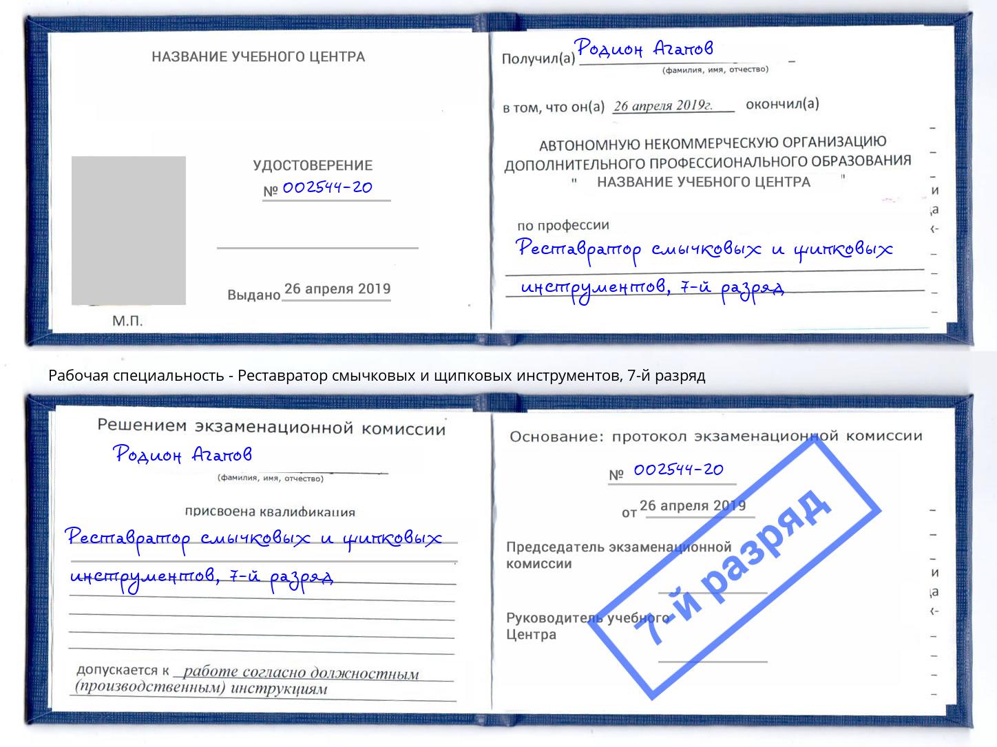 корочка 7-й разряд Реставратор смычковых и щипковых инструментов Вышний Волочёк