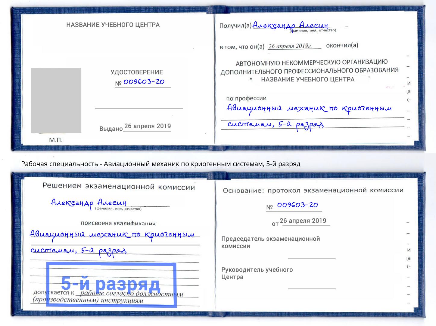 корочка 5-й разряд Авиационный механик по криогенным системам Вышний Волочёк