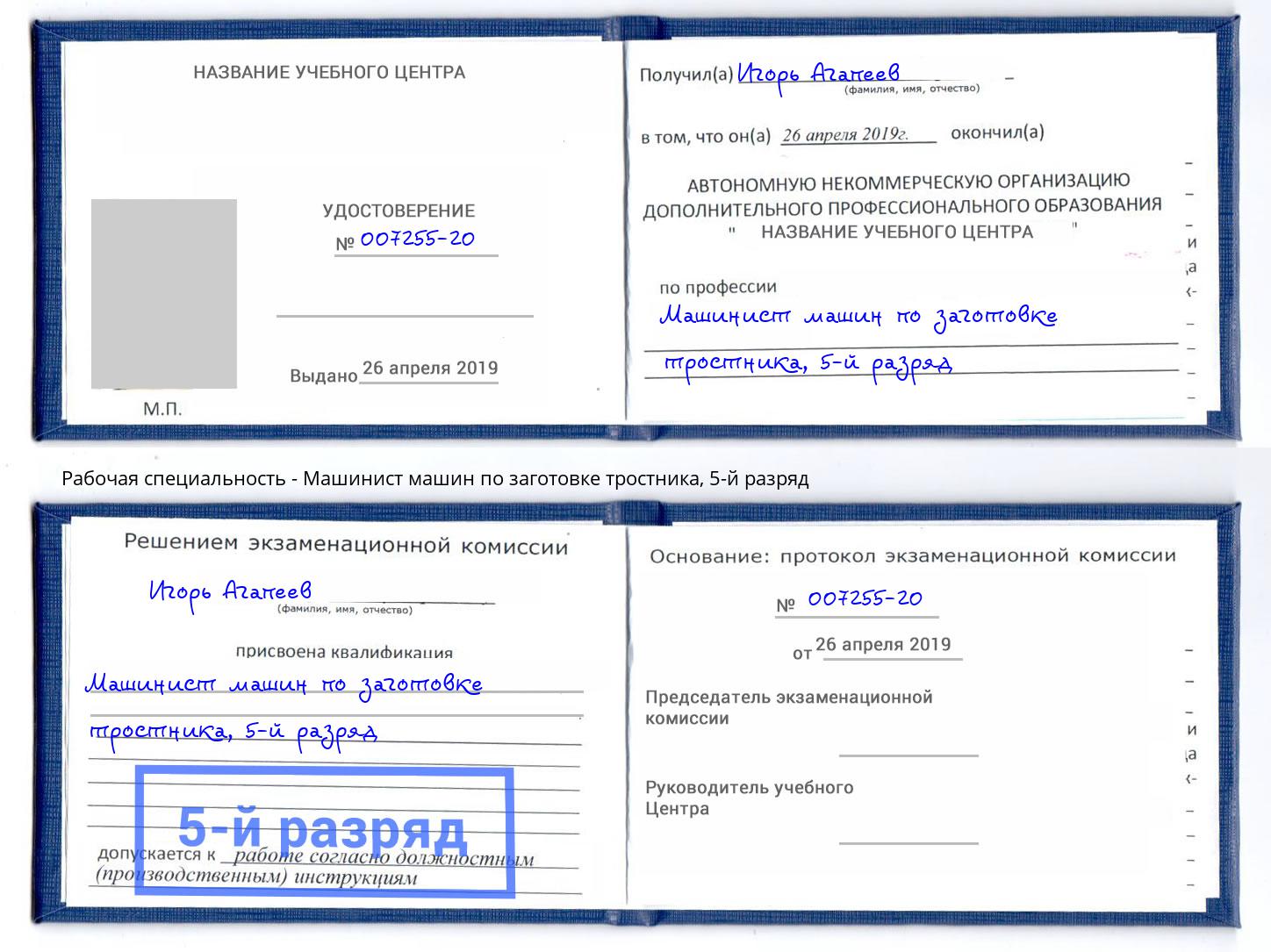 корочка 5-й разряд Машинист машин по заготовке тростника Вышний Волочёк