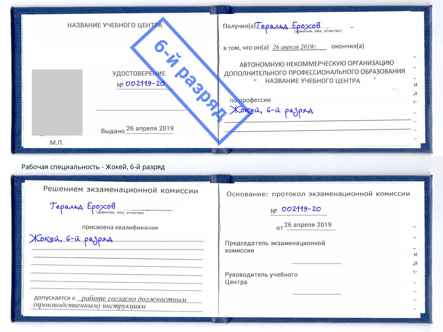 корочка 6-й разряд Жокей Вышний Волочёк