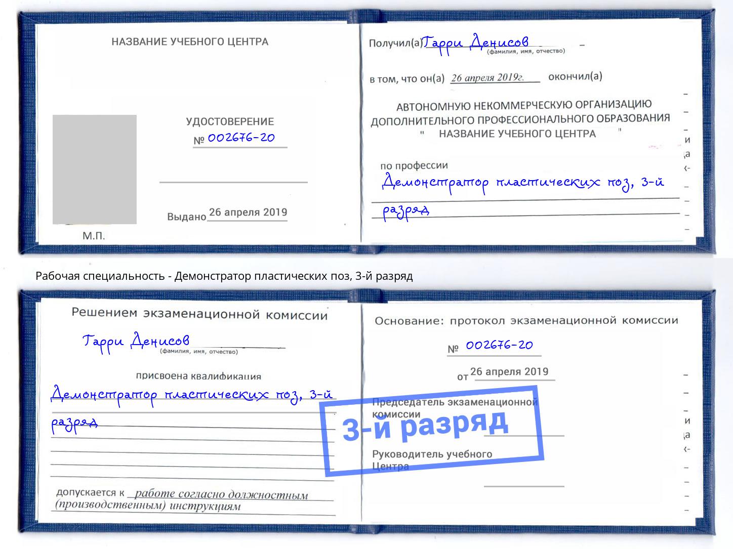корочка 3-й разряд Демонстратор пластических поз Вышний Волочёк
