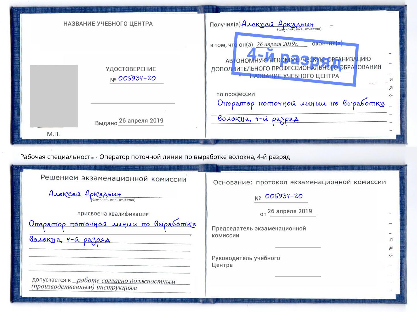 корочка 4-й разряд Оператор поточной линии по выработке волокна Вышний Волочёк