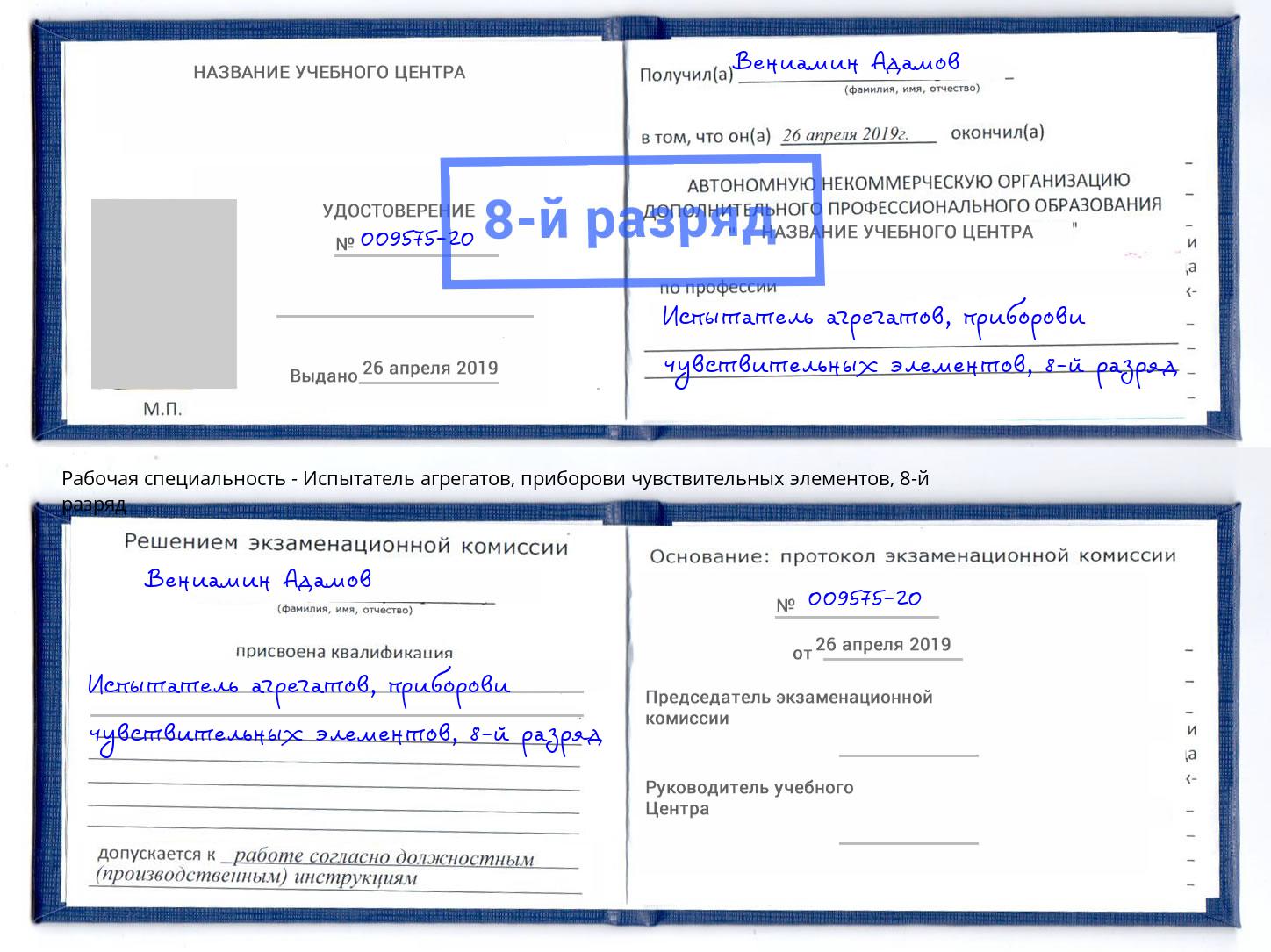 корочка 8-й разряд Испытатель агрегатов, приборови чувствительных элементов Вышний Волочёк