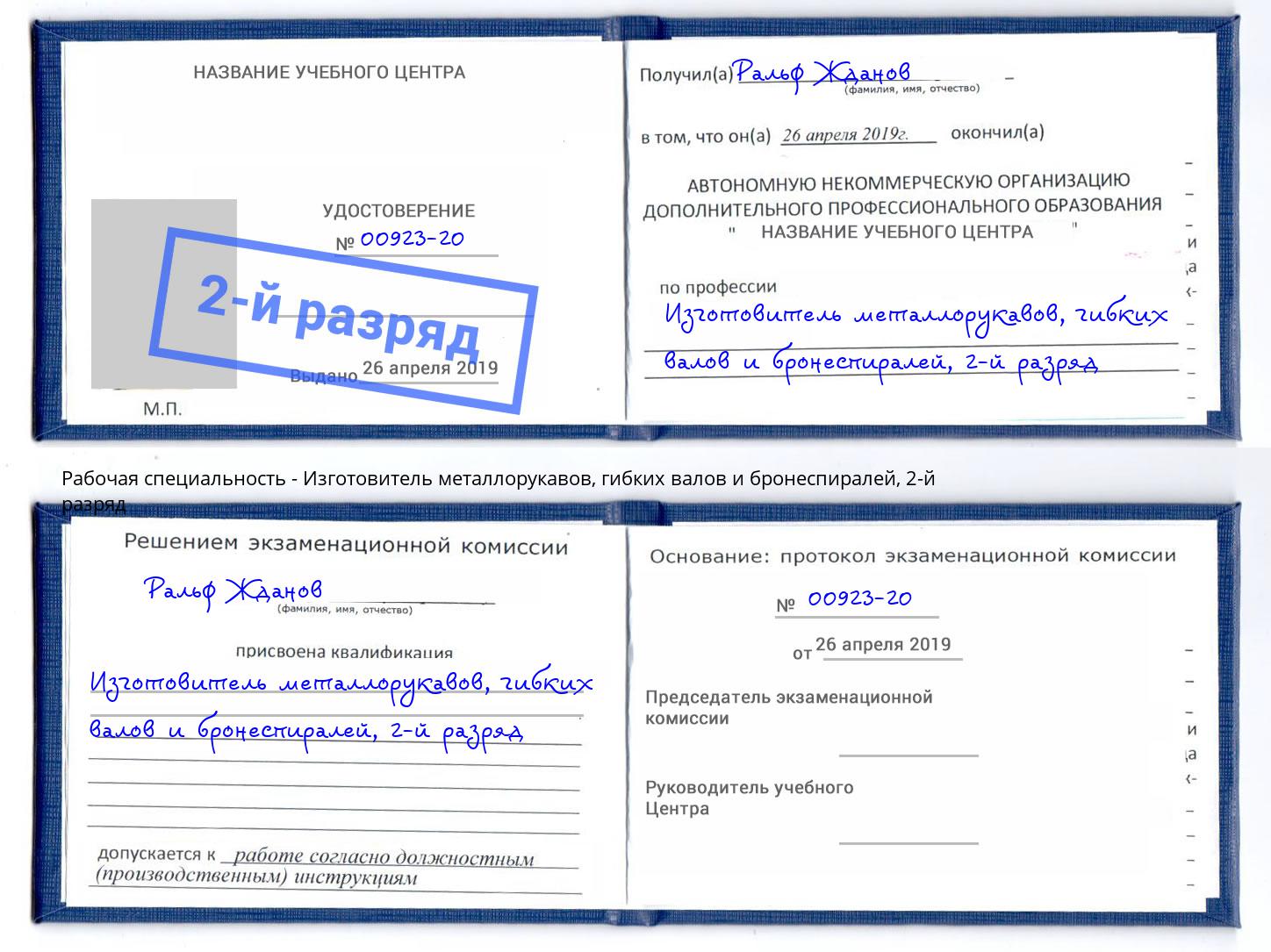 корочка 2-й разряд Изготовитель металлорукавов, гибких валов и бронеспиралей Вышний Волочёк